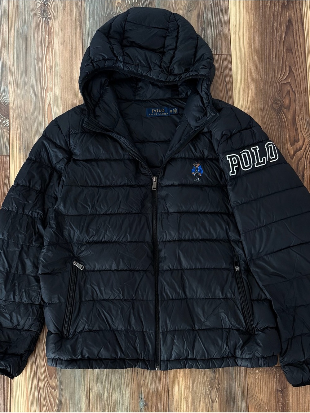 RARE Polo Ralph Lauren Polo Ski Bear Down Puffer Jacket Mens XL Black Hooded
